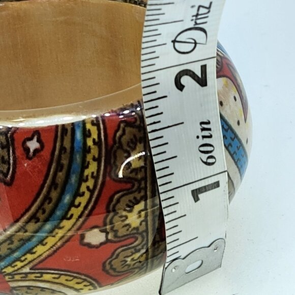 VINTAGE RETRO PAISLEY FLORAL CHUNKY BOHO BANGLE BRACELET DOMED CORAL RED - Picture 7 of 7